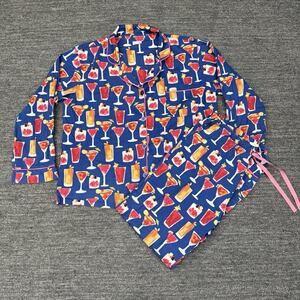 Bed Head Pajamas Set Women Large Drink Cocktail Long Sleeve Pjs Sleep Colorful